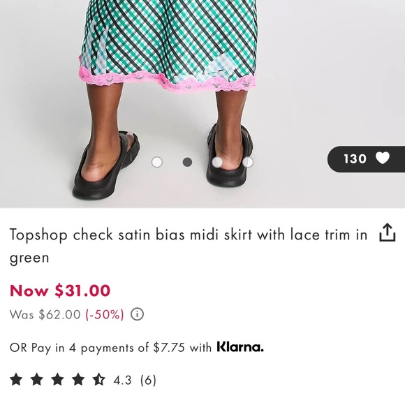 Topshop check satin bias midi skirt with lace trim - Picture 5 of 7